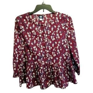 Route 66 Womens Sz XS Purple Floral 3/4 Sleeve Blouse